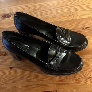 FRANCO SARTO Black Slip-On  high heel leather Loafer made in Brazil 8.5M